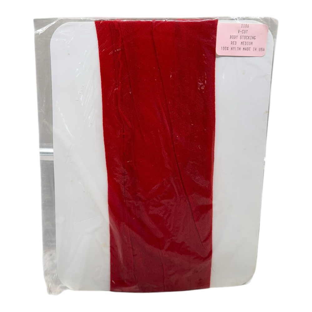 Body Stocking V-Cut Color Red Size Medium 100% Nylon Made in USA